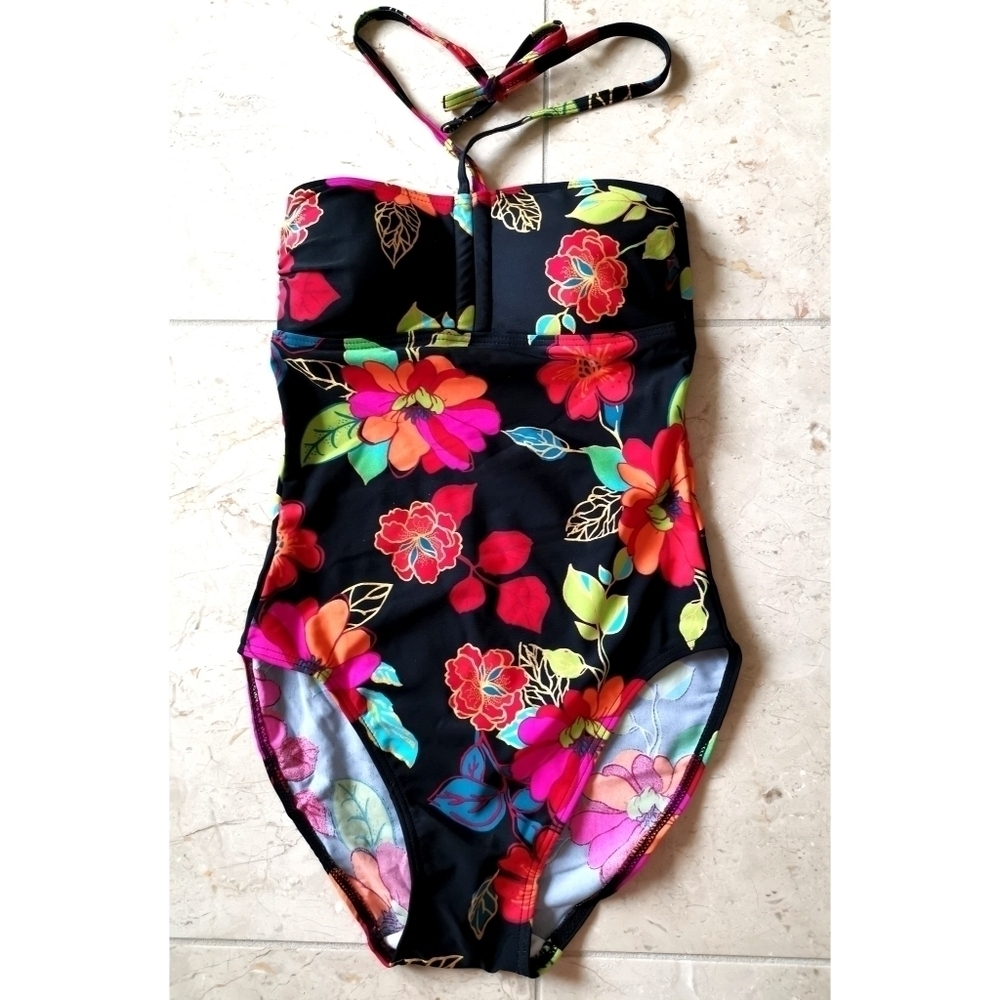 HOST PICK NWT One piece swimsuit bathing suit black floral